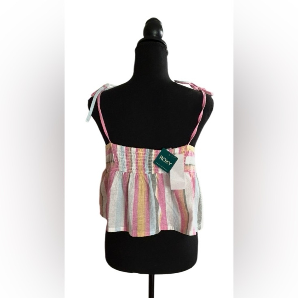 💛NWT! ROXY! “OPEN EYES” STRIPE FLOWY TANK! LINEN BLEND! ADJUSTABLE! - Picture 5 of 16